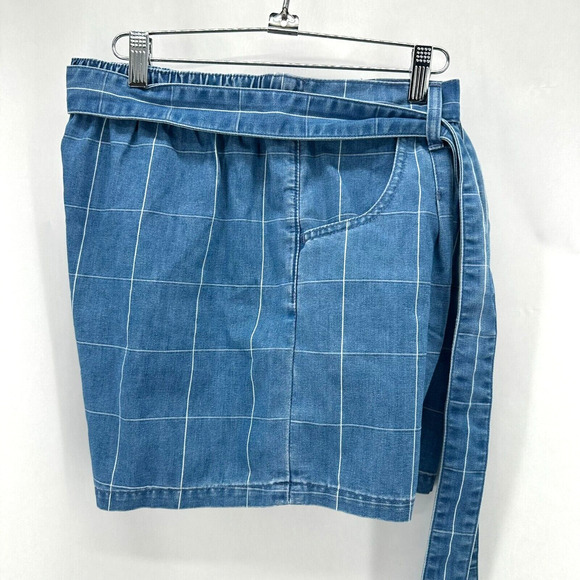 Madewell Denim Paperbag Shorts Windowpane Check Size 29 High Rise Preppy NWOT - Picture 6 of 9